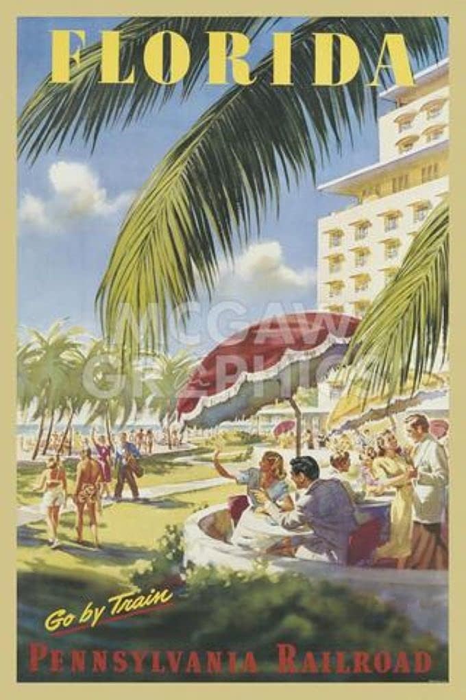McGaw Graphics Florida Go By Train, Vintage Poster, Art Print, Paper Size 36" x 24" Image Size 36" x 24"