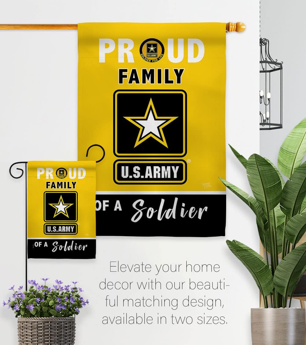 Breeze Decor Proud Family Soldier Garden Flag Armed Forces United State American Military Veteran Retire Official House Decoration Banner Small Yard Gift Double-Sided, Made in USA, Yellow/Black