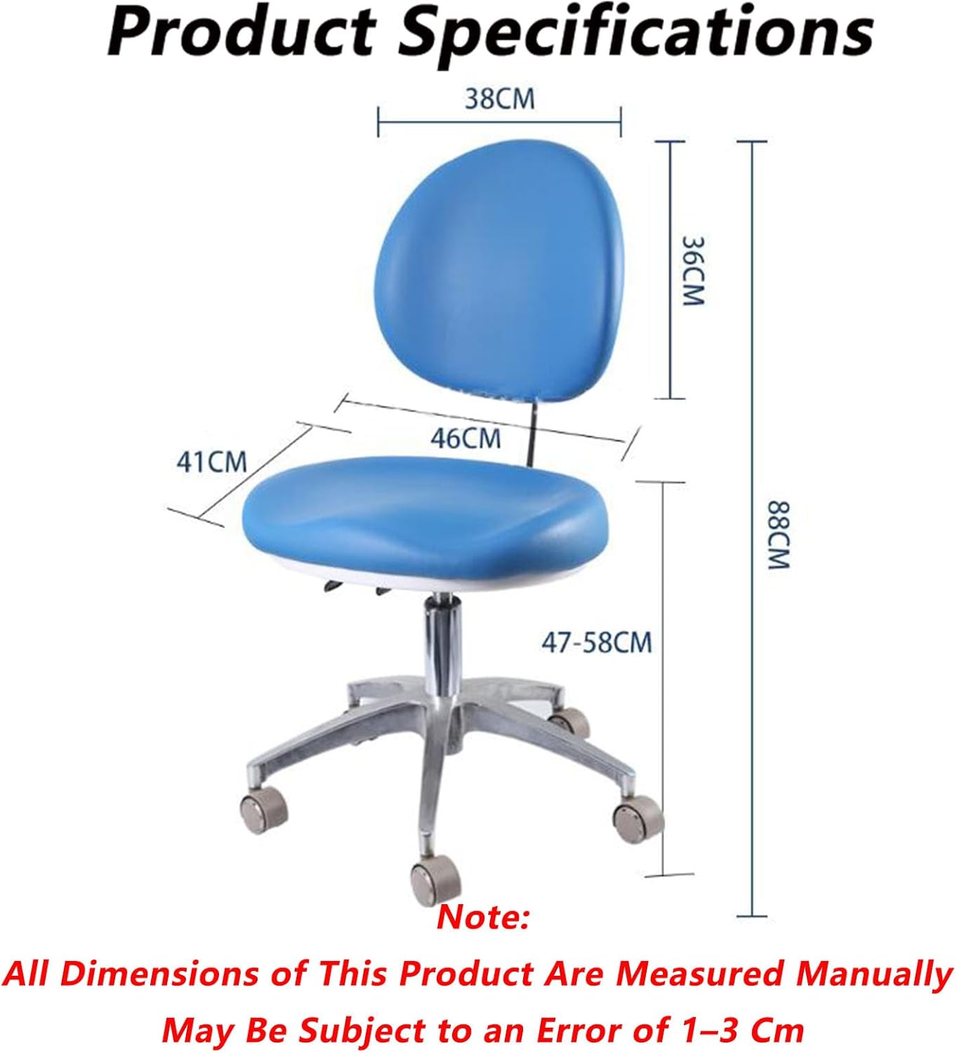 SFKLYU Ergonomic Dentist Chair, Adjustable Dental Medical Chair, Dentist Doctor's Stool, Tilt Back, Swivel Seat, Rolling Wheels for Dental Hygienist,A1