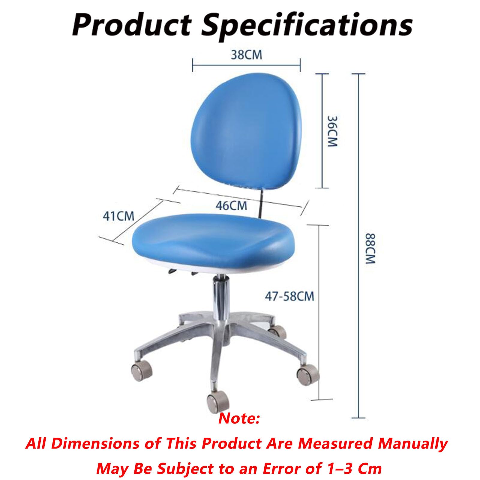 SFKLYU Ergonomischer Zahnarztstuhl, Verstellbarer Behandlungsstuhl, Arzt und Zahnarzthocker, Neigbare Rückenlehne, Drehbarer Sitz, Rollen für Dentalhygieniker,A3