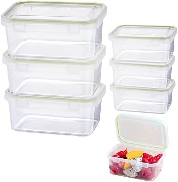 (6PCS) Food Storage Container With Airtight Flip-Top Lid for Refrigerator,Clear Fruit Storage Containers For Fridge,Meal Prep Containers Reusable,Microwave and Freezer Safe,BPA Free (3x30oz, 3x10oz)