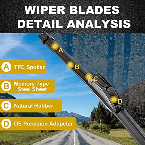 3 OEM Windshield Wiper Blades Replacement for 2002-2006 GMC Envoy, 2000-2006 Chevy Tahoe, 1995-1998 Ford Aerostar, Original Equipment Replacement 22"+22"+16" (Pack of 3) by MODIGT - Used condition - Image 2