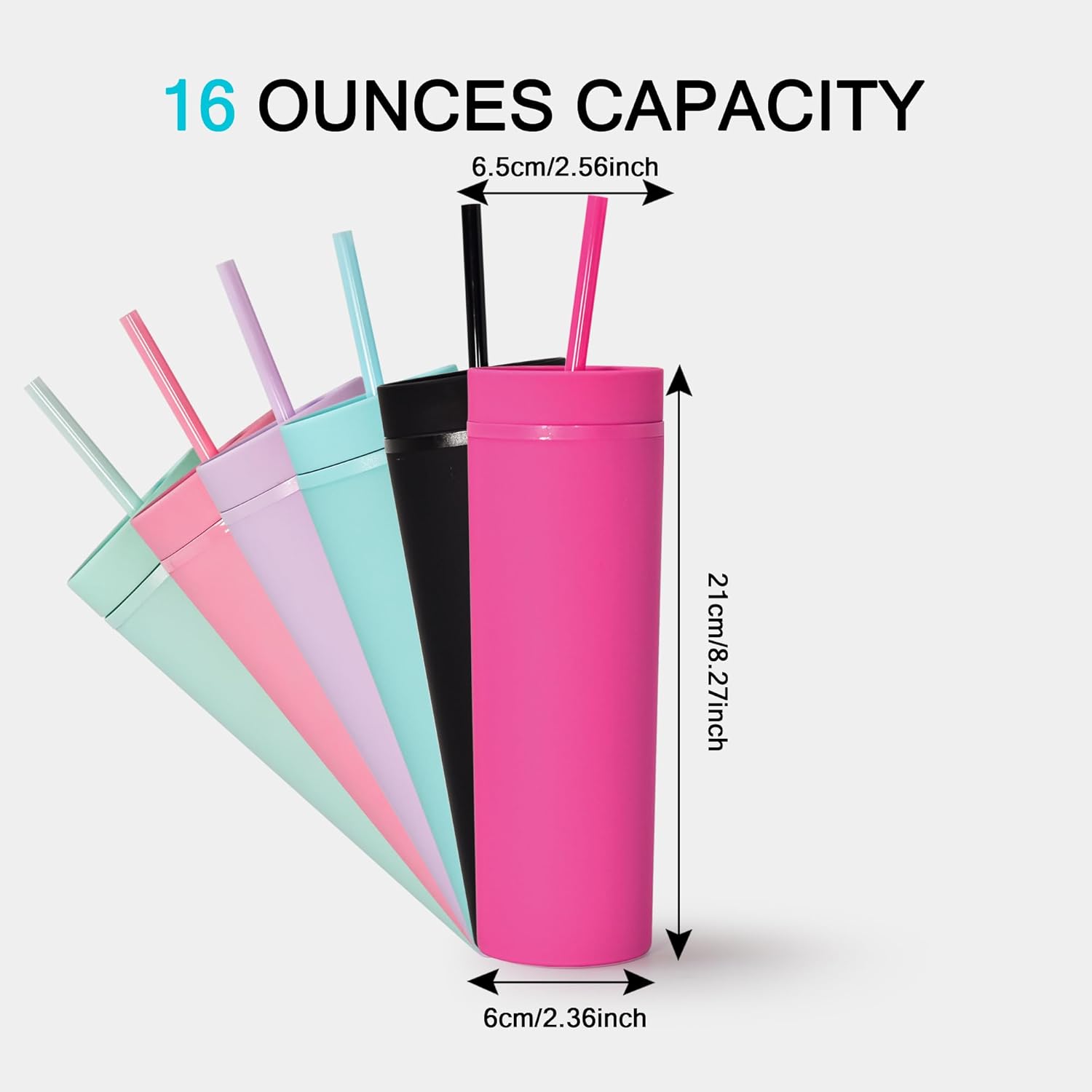 sweet grain Multicolor Skinny Tumblers with Lids and Straws(6 Pack) - 16oz Matte Pastel Colored Skinny Acrylic Tumblers, Double Wall Plastic Tall Skinny Tumblers Bulk for Cold Hot Drinks - Image 6