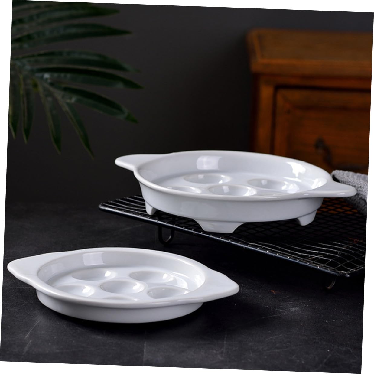DOITOOL 2 Stück Weiße Keramik Schneckenplatte mit Griff Hitzebeständige und Stabile Auflaufform für Backofen als Backzubehör für Kreative Schneckenrezepte
