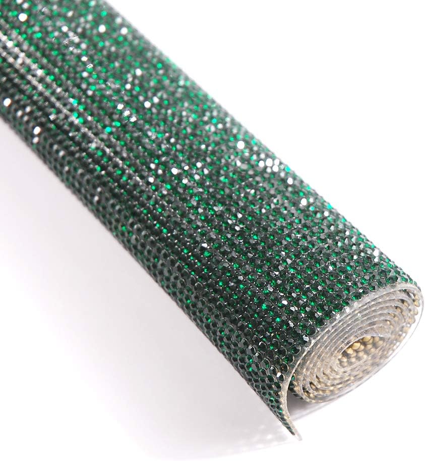 Self-Adhesive DIY Gems Bling Crystal Adhesive Rhinestone Sheets Car Cellphone Mobile Decoration Sticker Scrapbooking Embellishments24X40Cm(9.45X15.75Inch) (Dark Green, 2.5mm)