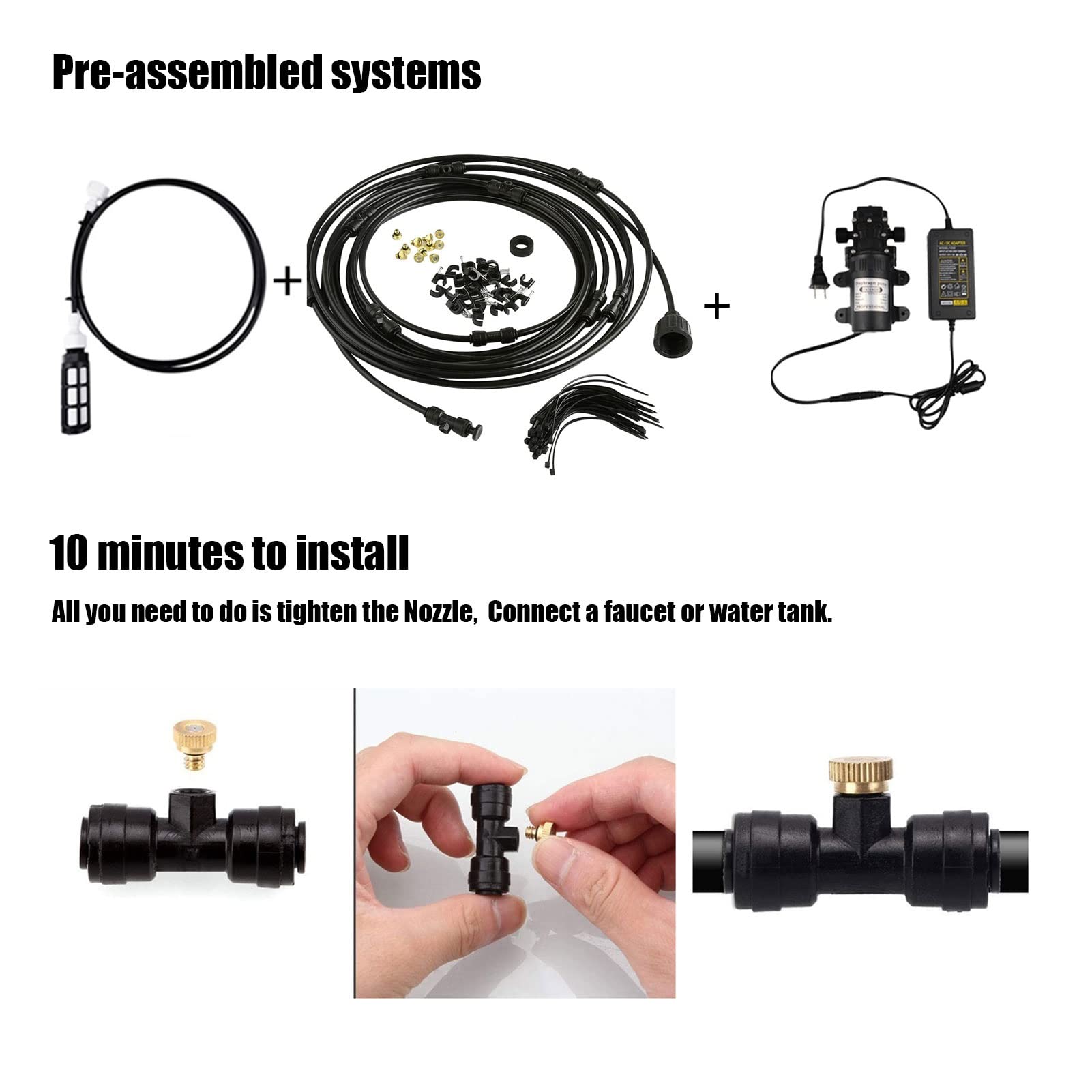 Nebulizzatore Giardino da Esterno con Pompa, Sisteme Irrigazione Giardino con Ugelli Nebulizzatori Sisteme di Raffreddamento for Patio, Giardino, Prato Inglese, Fiore, Esterno, Serra(41M(134ft))