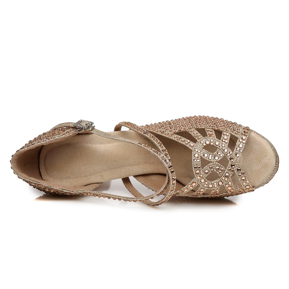 Scarpe da Ballo Donna Latino Americano da Sala con Plateau con Brillantini Sandali da Ballo Salsa e Bachata,Modello YC-L458