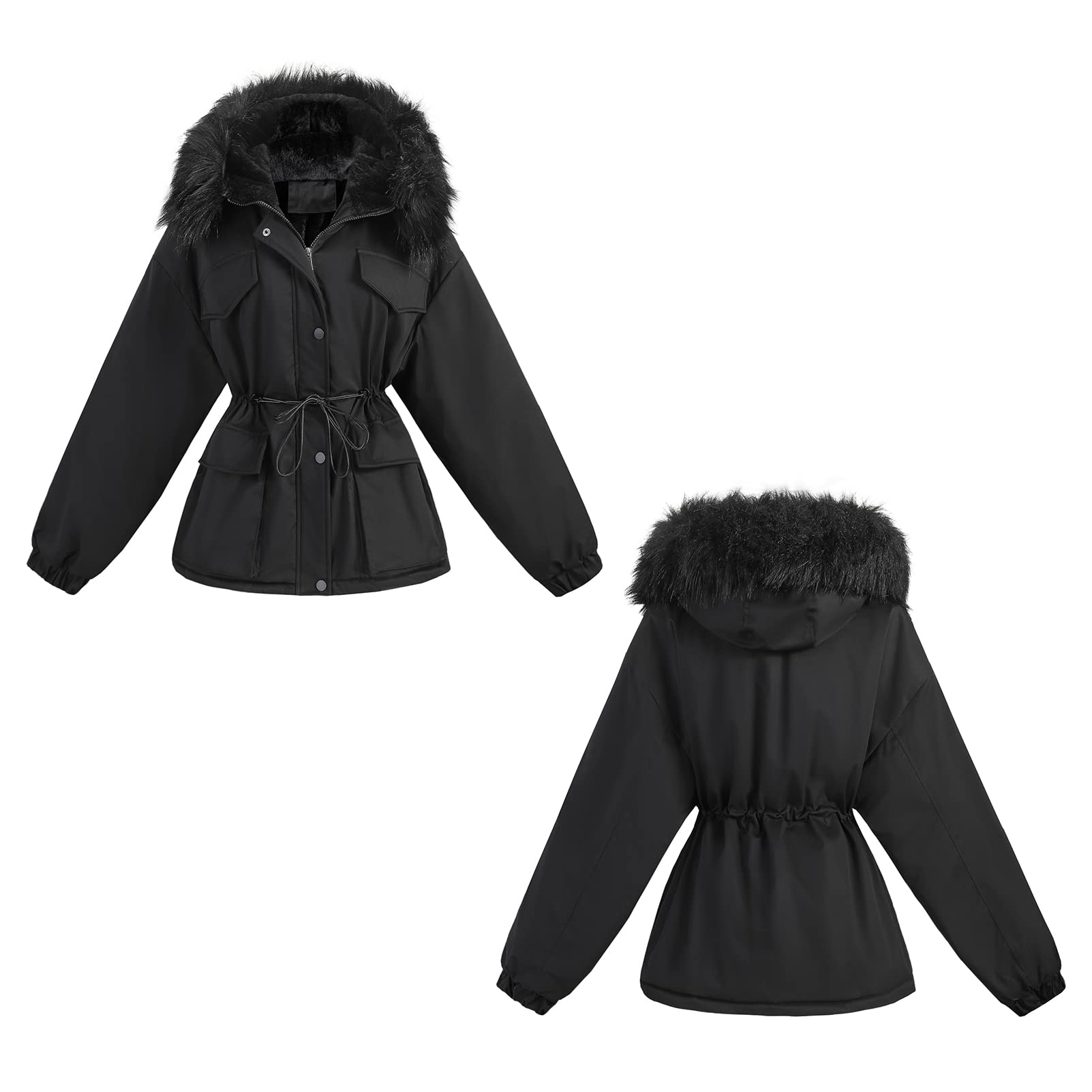 amropi Manteau de Parka Femmes Veste Capuche en Fourrure d'hiver Blouson Manteaux