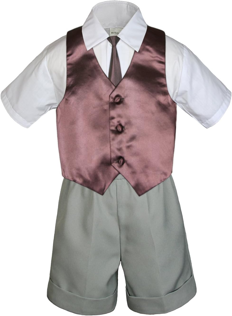 7pc Baby Boy Grey Formal Shorts Checked Suits Extra Vest Necktie Set S-4T