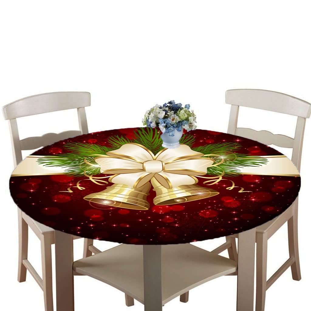 Treer-Shop Bow Ribbon Treer Christmas Round Tablecloth Waterproof Wipeable, 3D Printing Circular Tablecloths Fitted Elastic Edged Xmas Table Cover Decoration For Kitchen Picnic Outdoor Indoor (,120Cm)