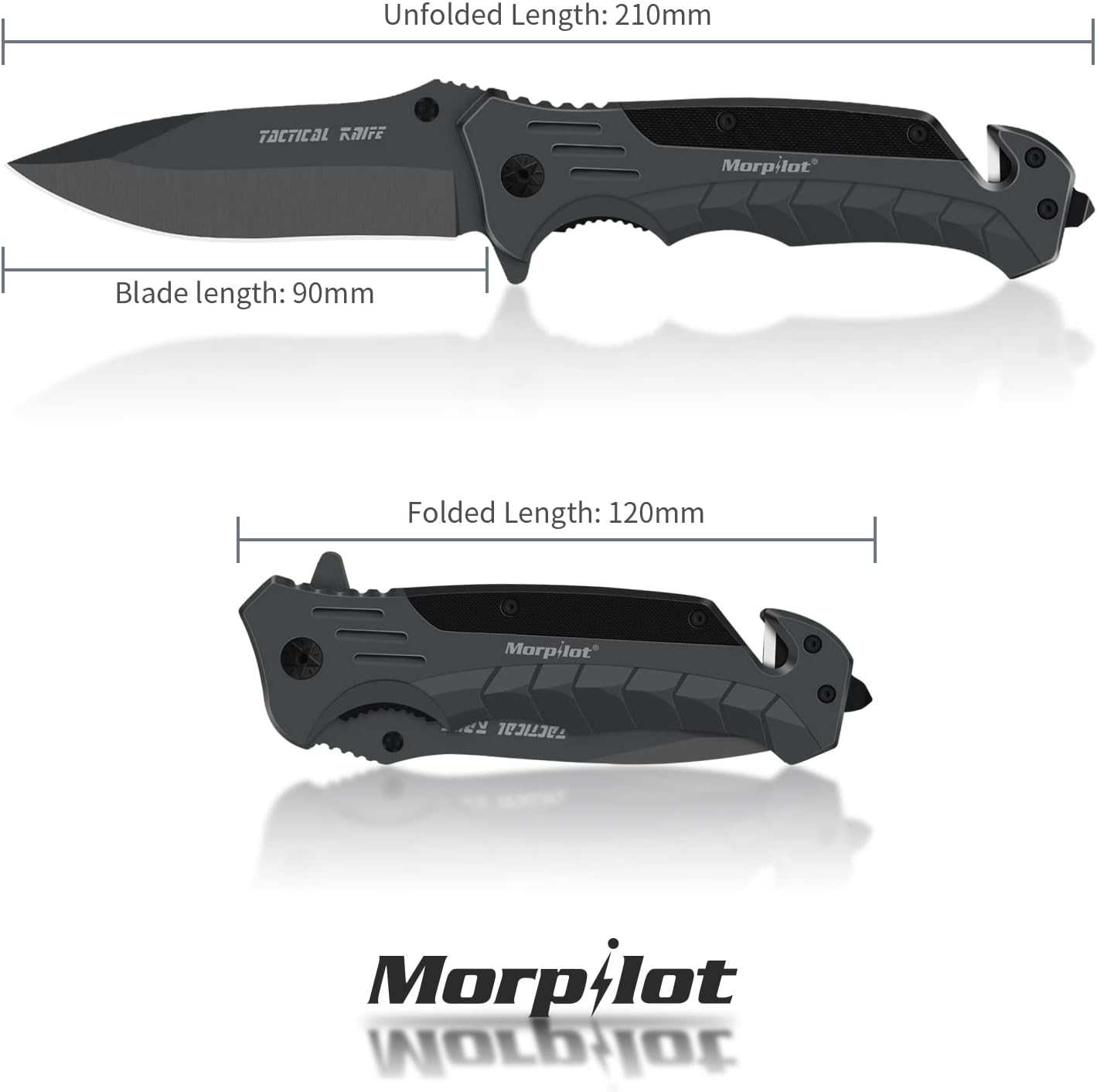 detalle del mango de la morpilot Navaja Plegable con cutter y abrebotellas