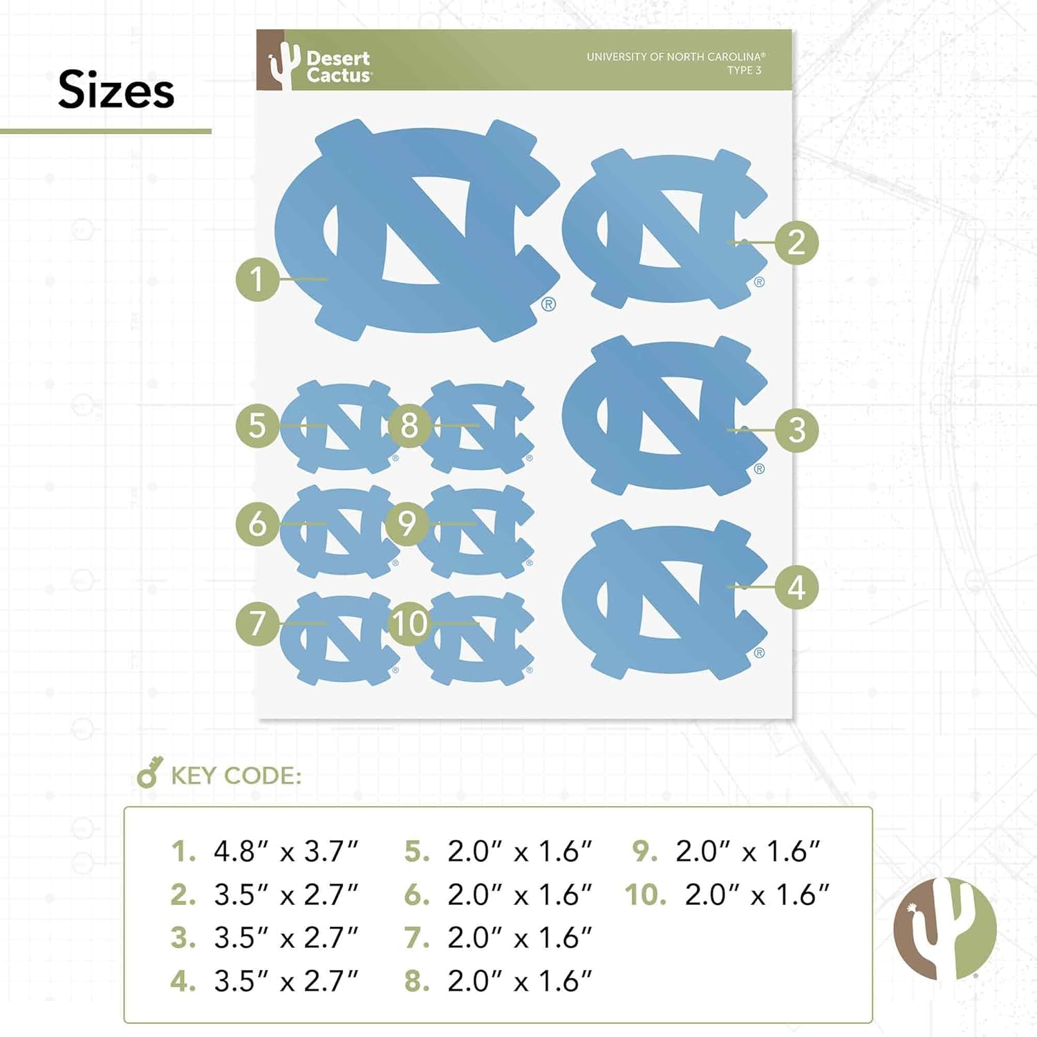 Desert Cactus University of North Carolina Sticker UNC Chapel Hill Tar Heels Vinyl Decals Laptop Water Bottle Car Scrapbook T3 (Type 3-1) - Image 2