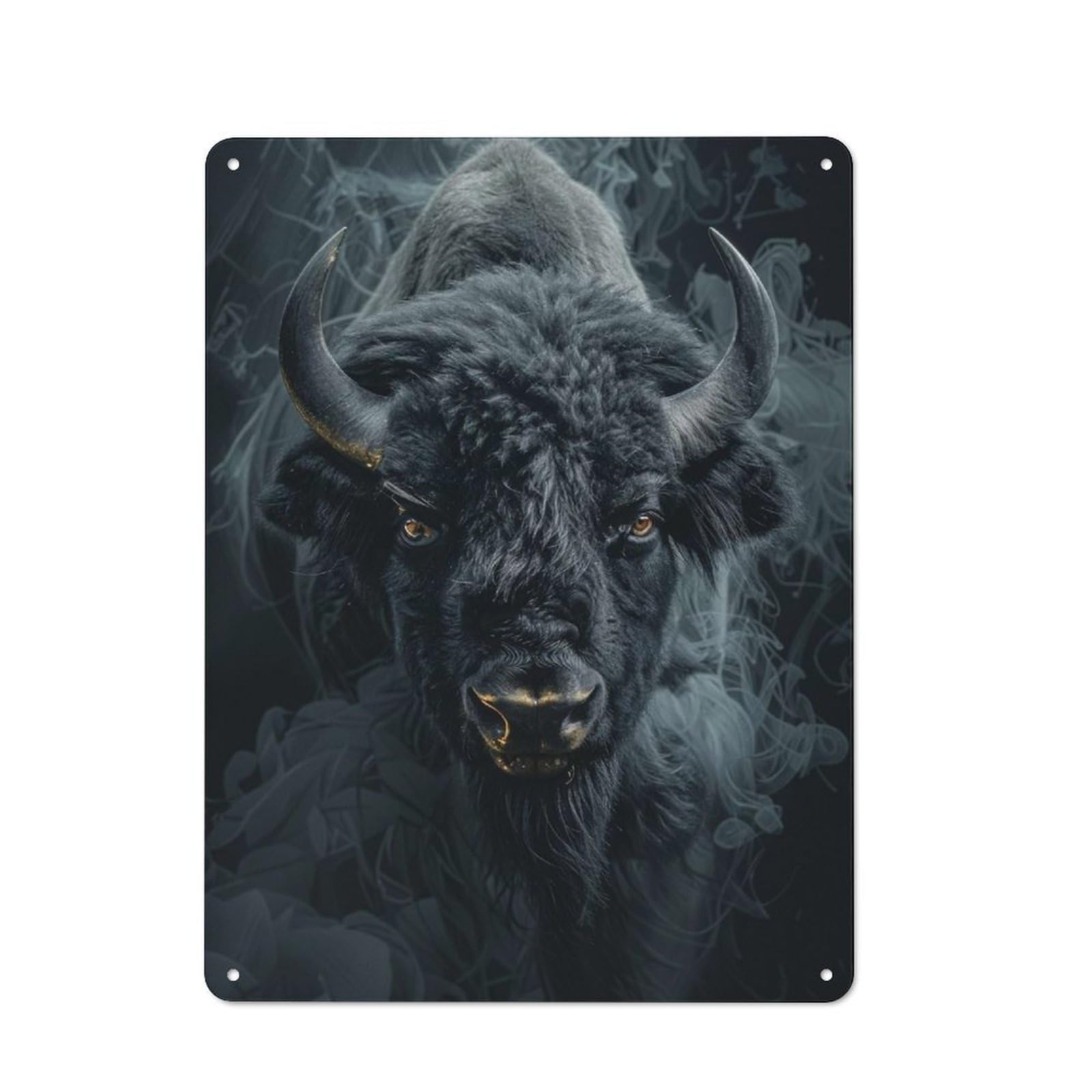 Junmoney Bison In Black Smoke Vintage Metal Wall Decor 40X30cm, Garage Metal Sign For Workshop, Basement, Shed Or Games Room