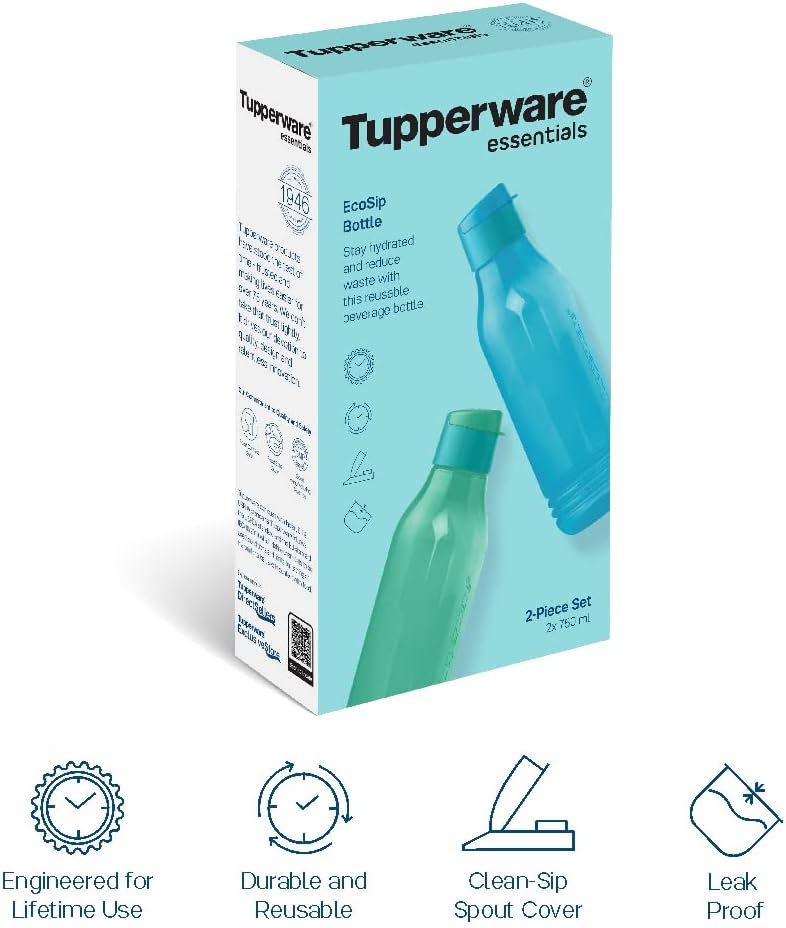 Tupperware ECO SIP Triangular Water Bottles, 750 ml, (Set of 2), Green & Blue