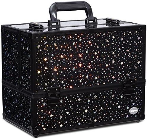 Makeup Case 6 Trays Large 14" x 8.5" x 11" Train Cases Cosmetic Organizer Storage Box by Joligrace - Star Pattern