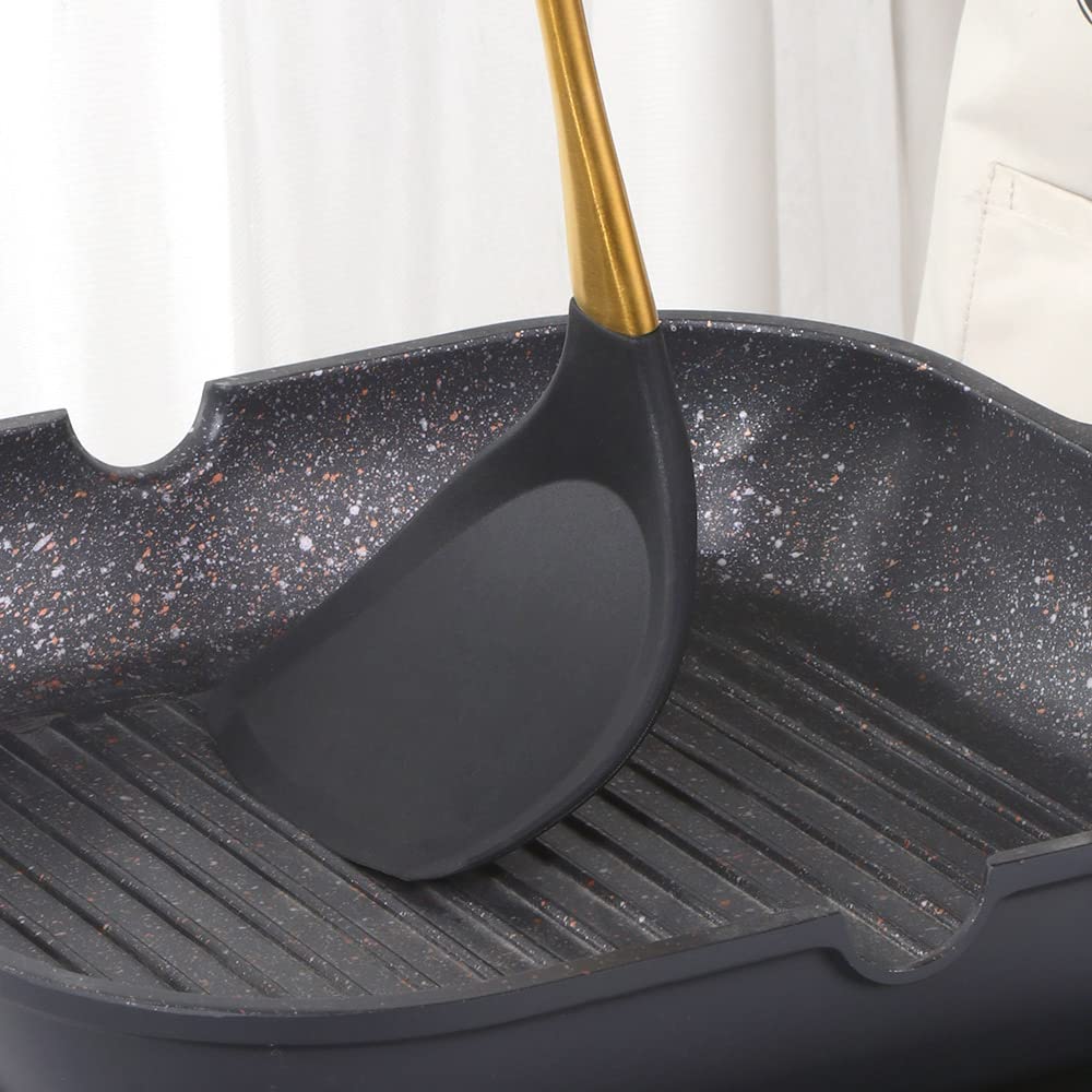 Silikon-Küchenhelfer-Set, 7-teilig, Kochutensilien mit Halter, hitzebeständig und kratzfest, Schöpflöffel, Nudelheber, Löffel, Pfannenwender, Regenbogenfarben