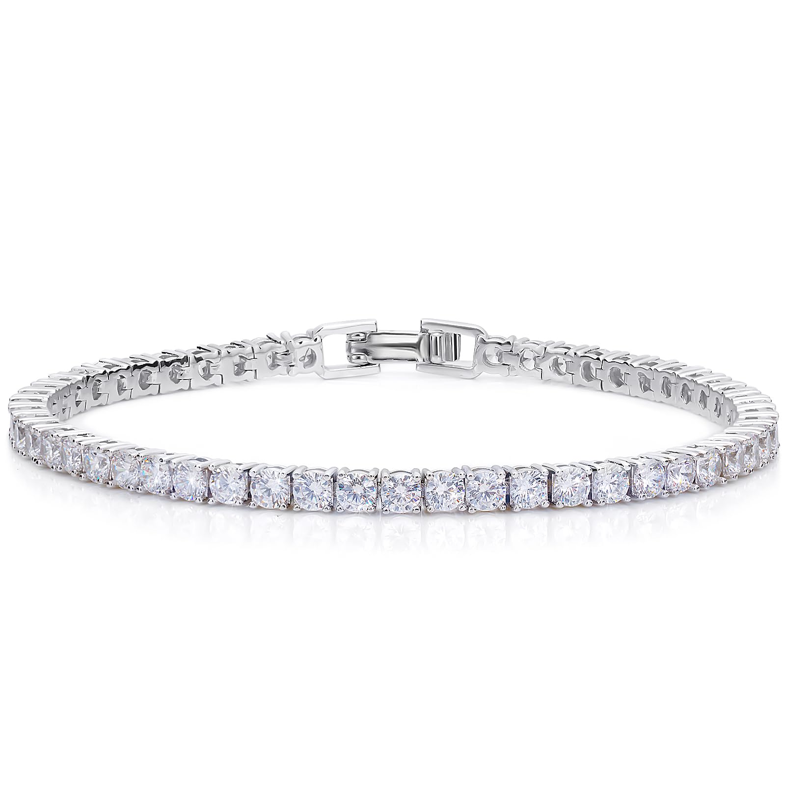 Haqptul 18K Gold/Sterling Silver Plated Tennis Bracelet for Women Men Cubic Zirconia White Gold Diamond 3mm Size 6.5-7.5 Inch