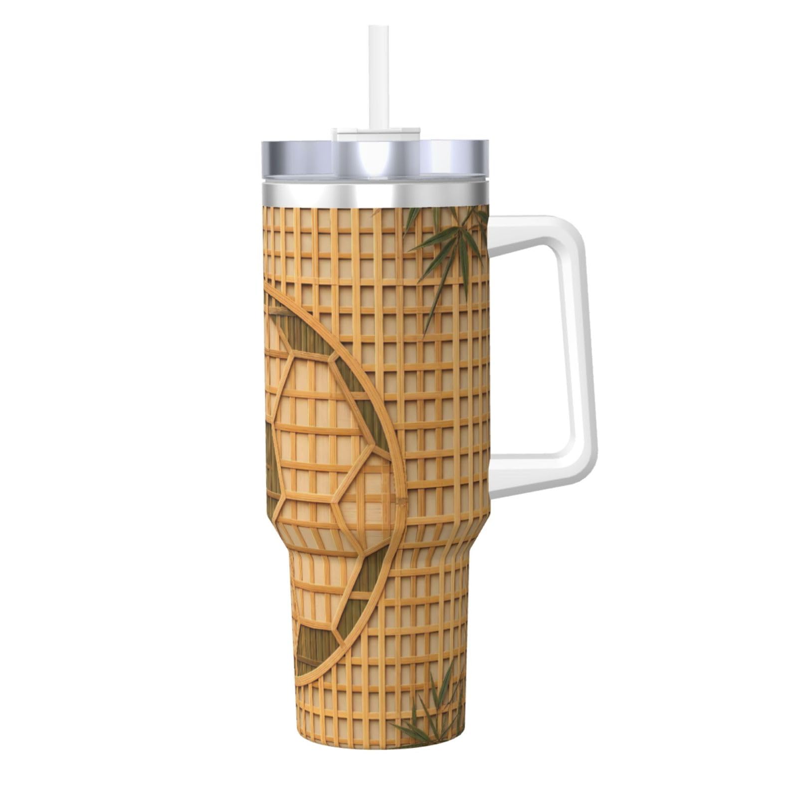Termo de viaje de 40 oz Bamboo Weave Soccer: vaso aislado con tapa anticaídas para el coche