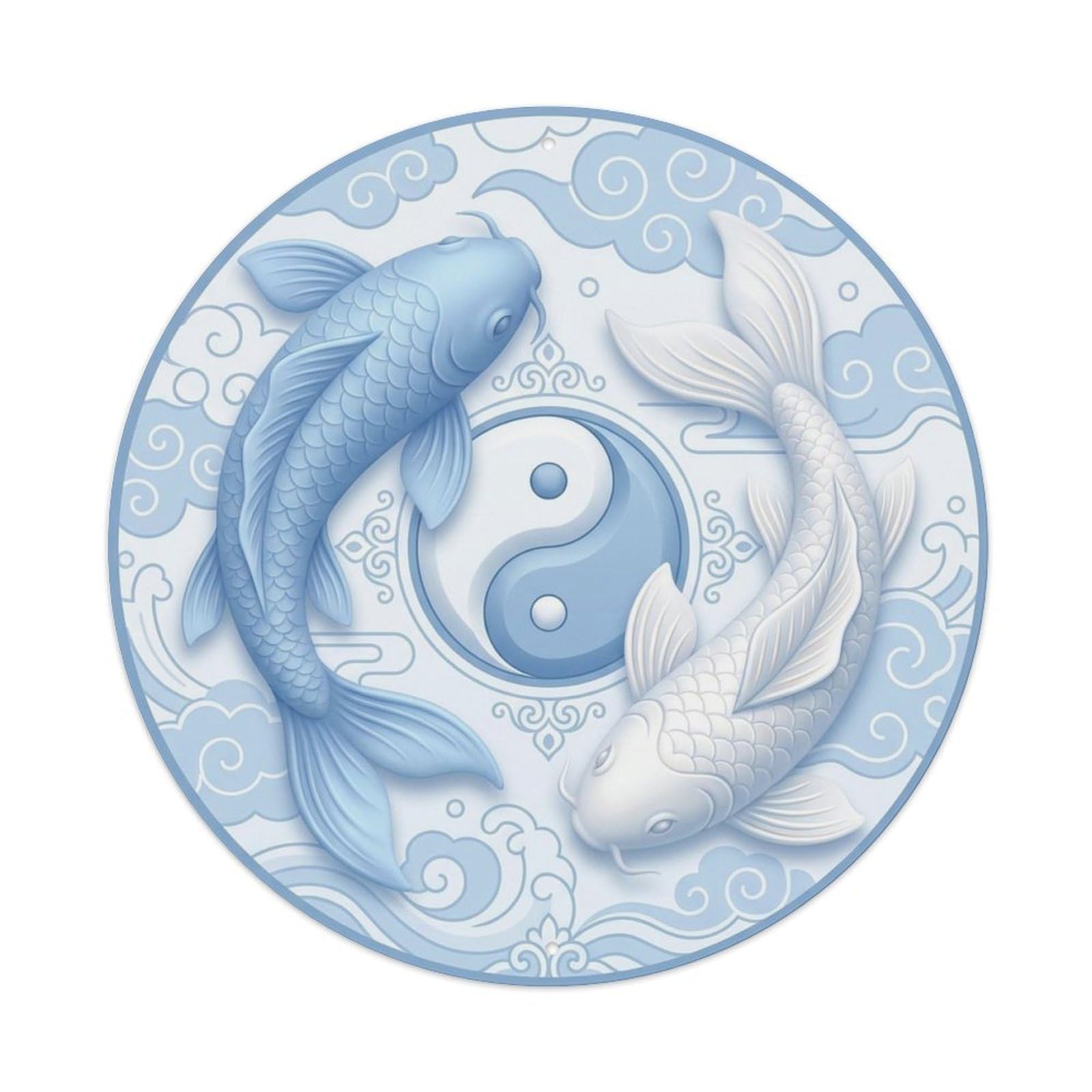 Olyhtr 8X8inch Classic Style Yin Yang Koi Powder Bagua Harmony Classic Metal Tin Sign