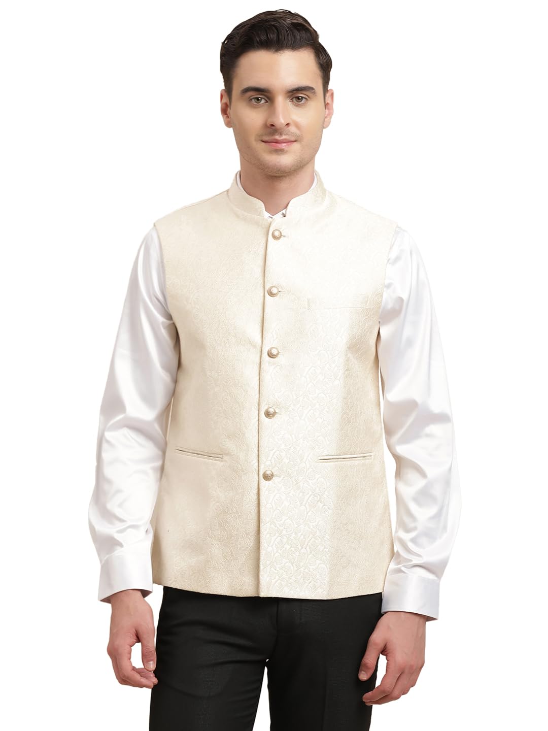 turtle Men Terry Rayon Beige Printed Nehru Jacket-picture-21