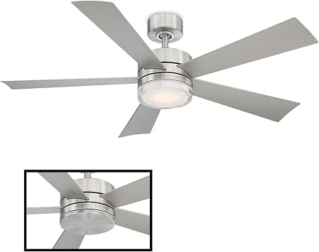 Modern Forms Wynd Indoor and Outdoor 5-Blade Smart Ceiling Fan 52in Stainless Steel with 2700K LED Light Kit and Remote Control, (FR-W1801-52L-27-SS)