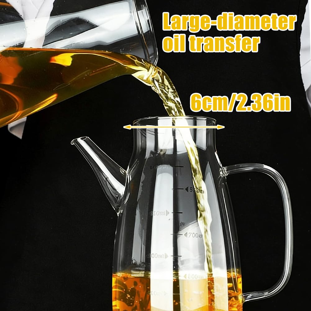 FARYODI Dispensador de aceite de vidrio de borosilicato con mango, 1 botella de aceite de litro, dispensador de vinagre vacío con base de silicona antideslizante, a prueba de fugas grande para cocina
