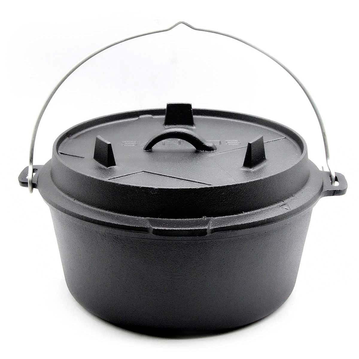 SANTOS Dutch Oven mit Deckel - inkl. Frittierkorb Ø 27,5 x9,5cm - 8,5 L/9 Qt Feuertopf - Gusseisen - ideal für Lagerfeuer, Feuerstelle, Kohle- oder Gas-Grill