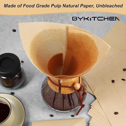 Miniatura 3 de BYKITCHEN Filtro de café para verter sobre cuadrados, papel de filtro de café desechable natural sin blanquear para verter sobre goteros de cafetera