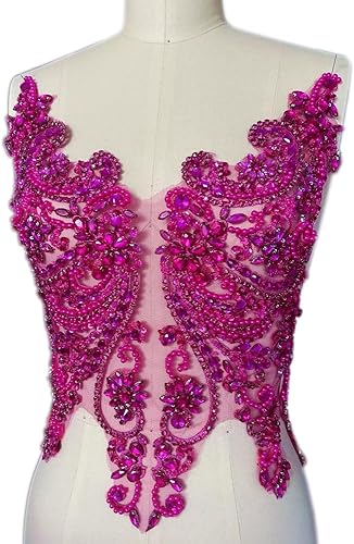 Miniatura 43 de Apliques de encaje hechos a mano con diamantes de imitación para coser en cuentas de vidrio, accesorios para ropa de vestir (blanco)