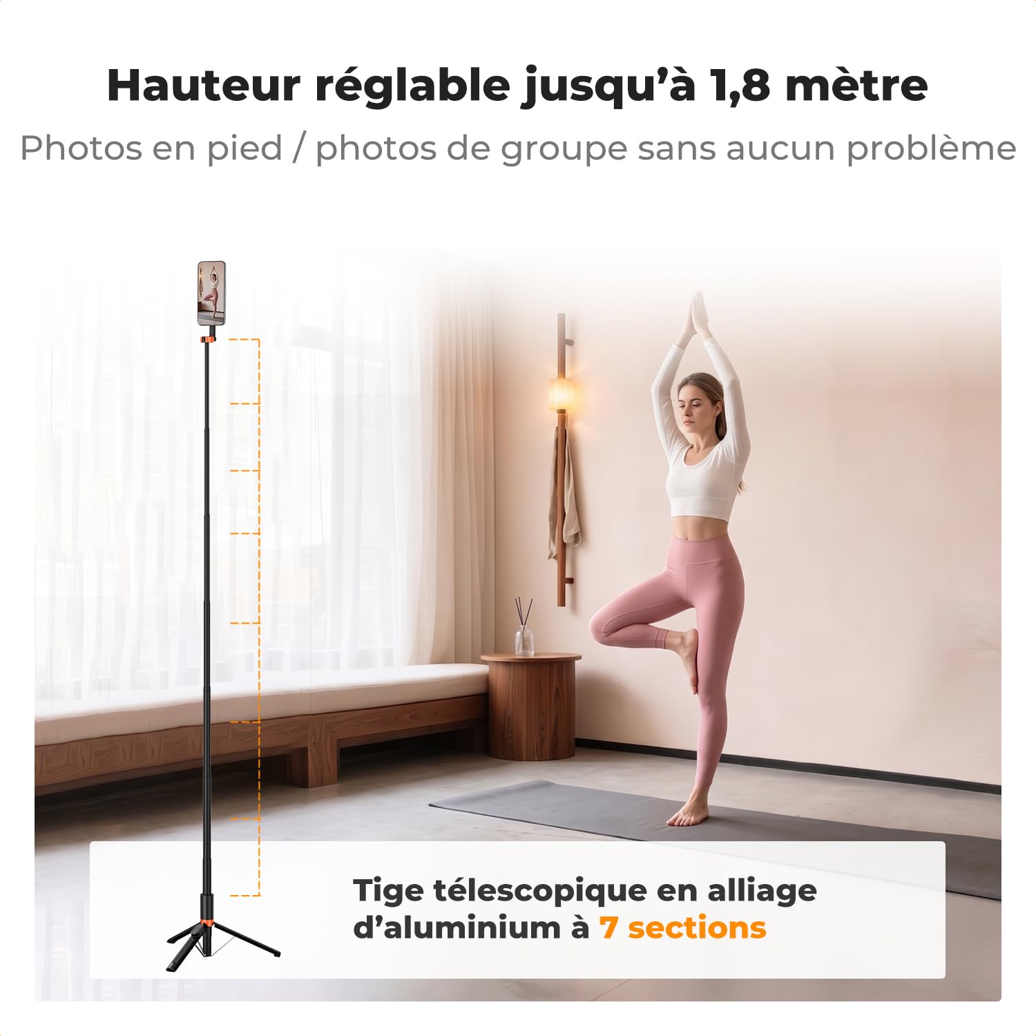 K&F CONCEPT 180cm Trépied Mag-Safe Léger, Perche Selfie Extensible Portable | Double Aimant, Trépied Vlog Aluminium à Réglage 3 Axes Compatible iPhone 17 16 15 14 13 12 Pro/Max