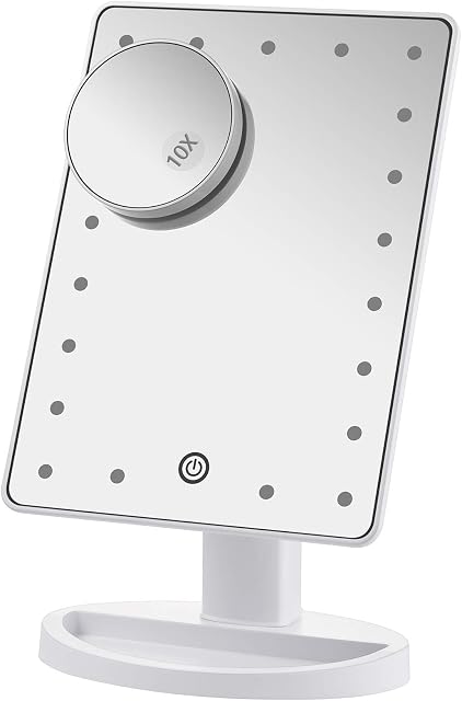 Nestling Makeup Mirror with Lights, 21 LED Lights Vanity Cosmetic Mirror with Touch Screen, with 10x Magnification Detail Mirror, 180° Free Rotation, Dual Power Supply Mirror with Light