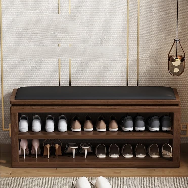 Banc à chaussures en bois meuble de rangement double couche - 7