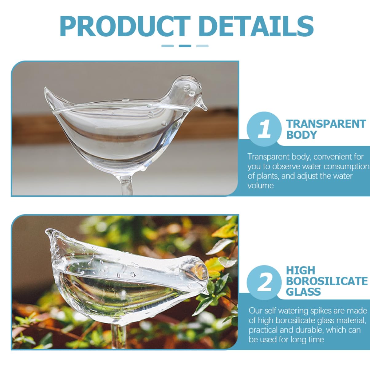 POPETPOP Globes à Arrosage Automatique 4Pcs en Verre Borosilicaté Arrosage Autonome Longue Durée pour Plantes d'Intérieur et d'Extérieur, pour Voyages et Fêtes