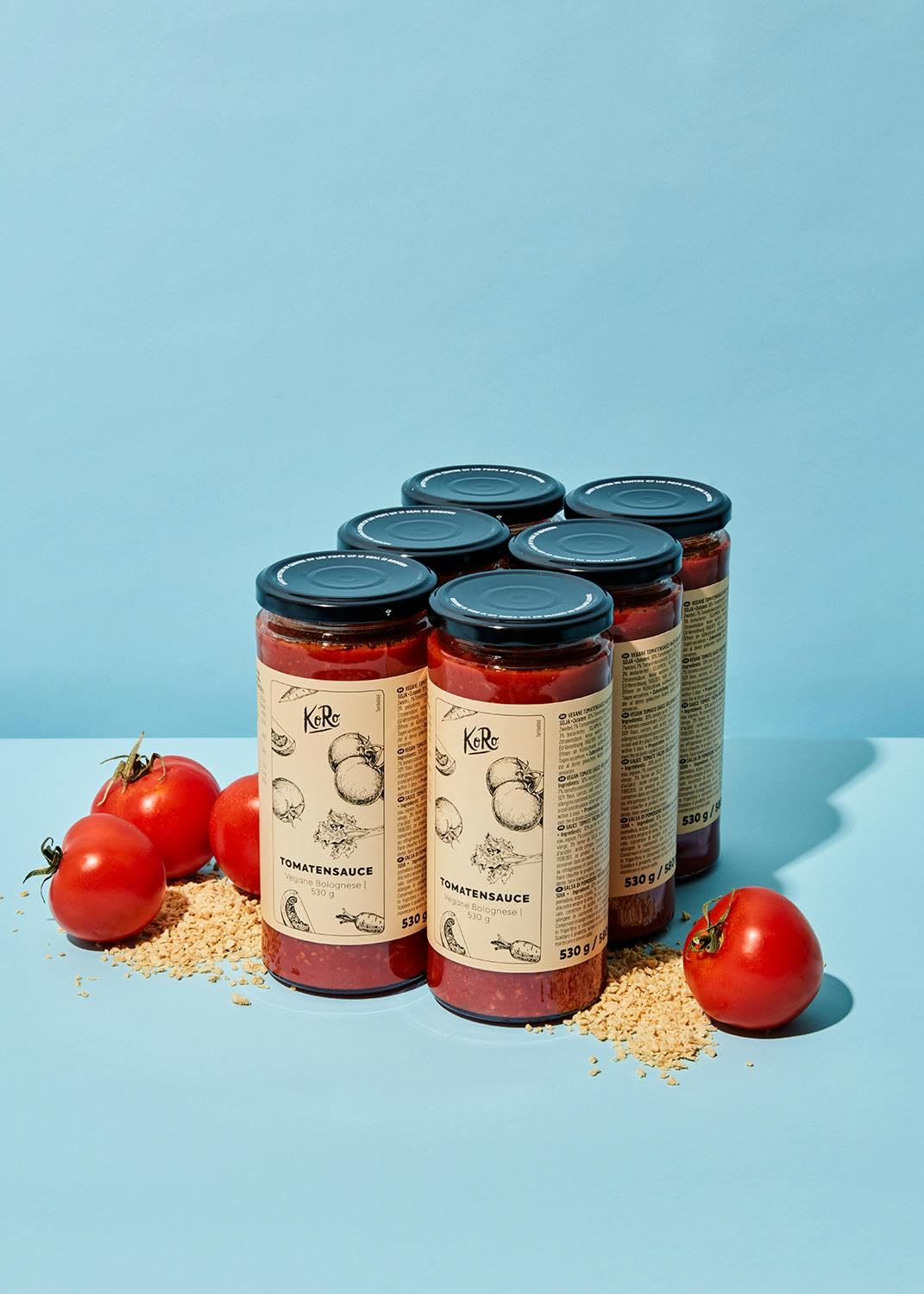 KoRo - Vegane Bolognese 6 x 530 g - Würzige Bolognesesoße mit Sojagranulat - In 5 Minuten fertig - Schmeckt wie das Original