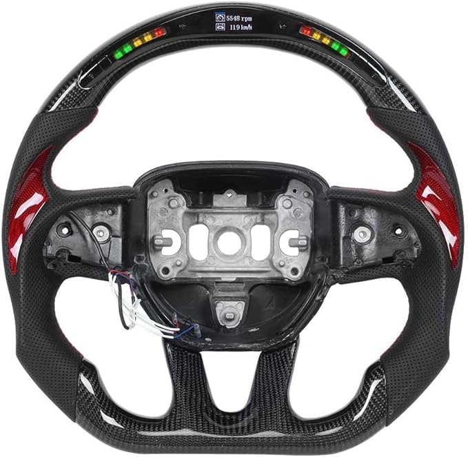 Car Steering Wheel,Akozon Carbon Fiber Racing Steering Wheel LCD LED Shift Indicator Race Display Fit for Dodge Challenger Charger Durango SXT GT RT SRT HELLCAT 2015‑2020 Fit for Jeep Grand Cherokee
