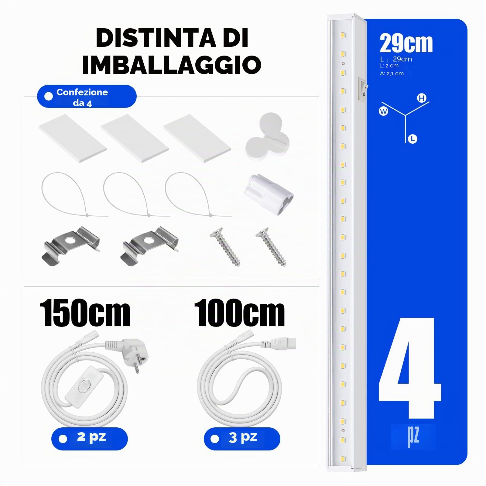 Barrina Lampada T5 per Crescita, 5000K, 29 cm, Luce Solare a Spettro Completo, Lampada per Piante Incatenabile, Barra di Luce LED per la Crescita con Interruttore, Spina e Gioco, Confezione da 4
