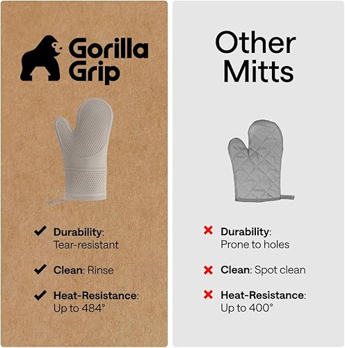 Vista 7 de GORILLA GRIP - Juego de guantes de horno de silicona suave sin BPA, guantes de cocina resistentes al calor e impermeables, forro de algodón grueso
