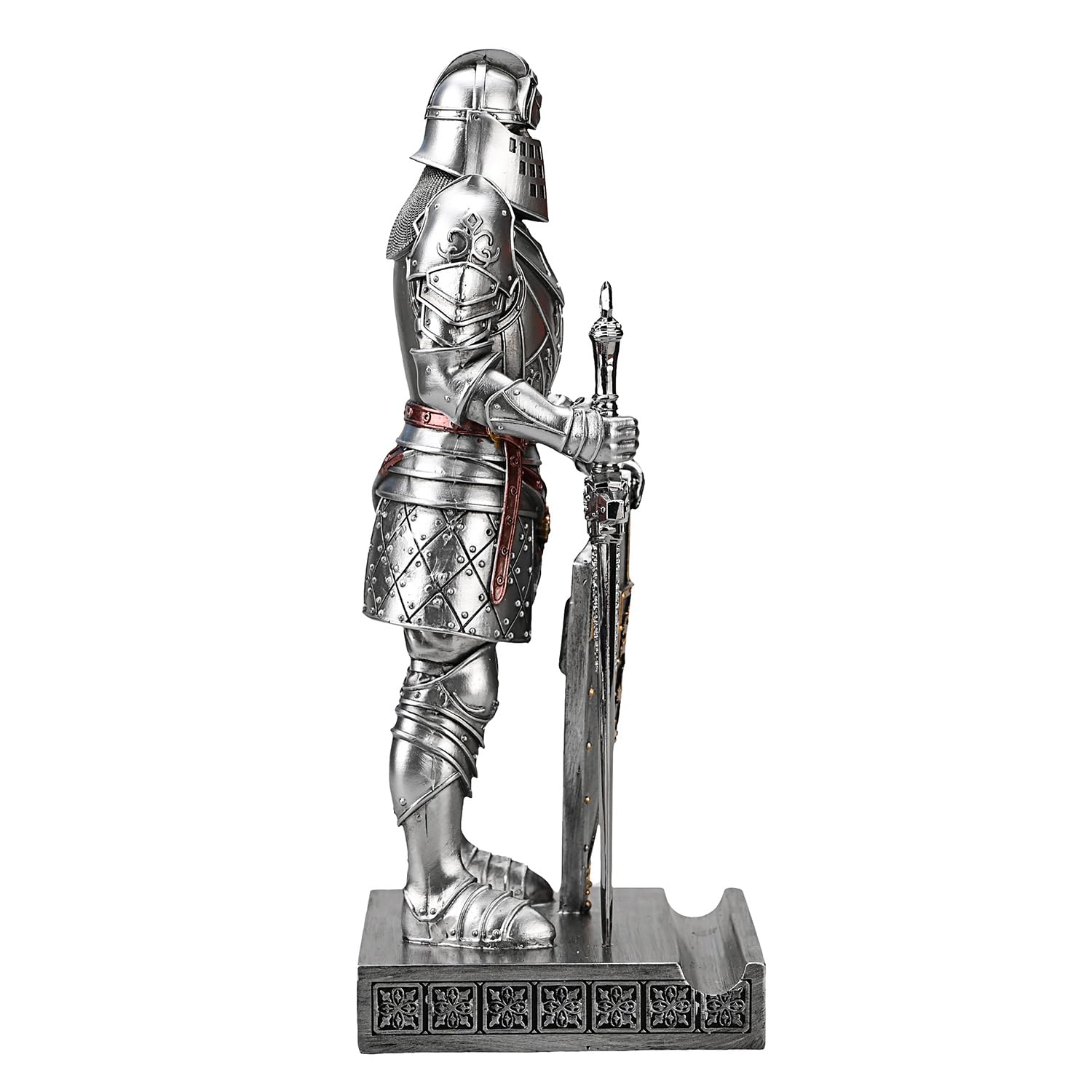 Ozdoba King's Guard figurka rycerza na biurko, akcesoria biurkowe, uchwyt na długopis, stojak do papieru do biura i domu (srebrny)