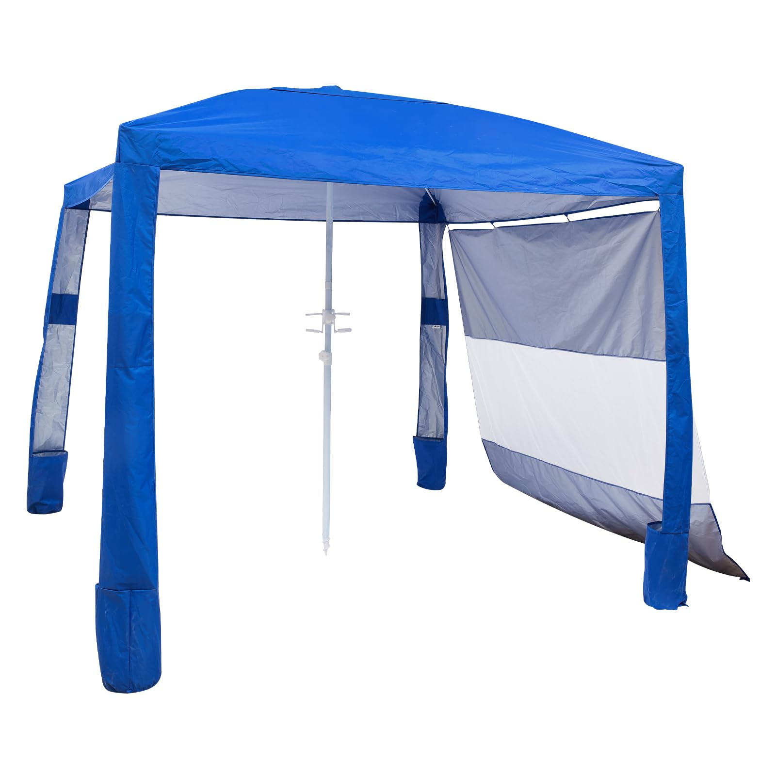 VEVOR Cabaña de Playa 2,4 x 2,4 m, con Pared Lateral, Protección Solar UPF 50+, con Sacos de Arena, Toldo Ajustable en Altura y Portátil para Disfrutar en Familia o con Amigos, Azul Marino Liso