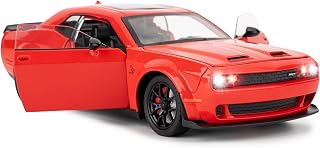 1/24 Dodge Challenger SRT Hercat 模型车兼容,收藏家压铸模型车,带灯光和声音,回力车玩具,成人儿童生日礼物,装饰(红色)