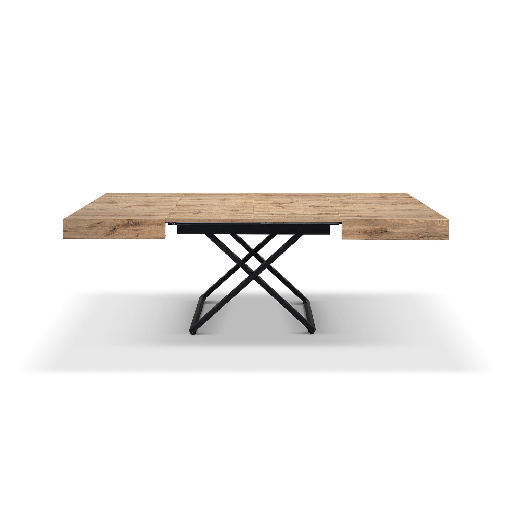 Table Extensible Emma 160(240)x90 Cm, Bois Rustique Avec Pieds Croisés Noirs