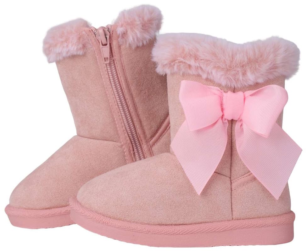 Girls’ Suede Bow Winter Boots, Faux-Fur Lined Snow Boot with Side-Zip, Lightweight Anti-Slip TPR Sole, Warm Toddler & Little Kid Shoes (US 4-13)3