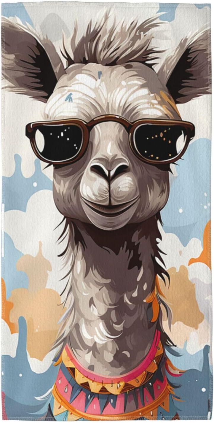 Cute Giraffe with Colors Sunglasses Funny Bath Towels 12″x24″ Lightweight Microfiber Fingertip Hand Towels Wash Coths Quick Dry Absorbent Gym Towel Ultra Soft Beach Towel for Yoga, Hotel, Spa, Travel