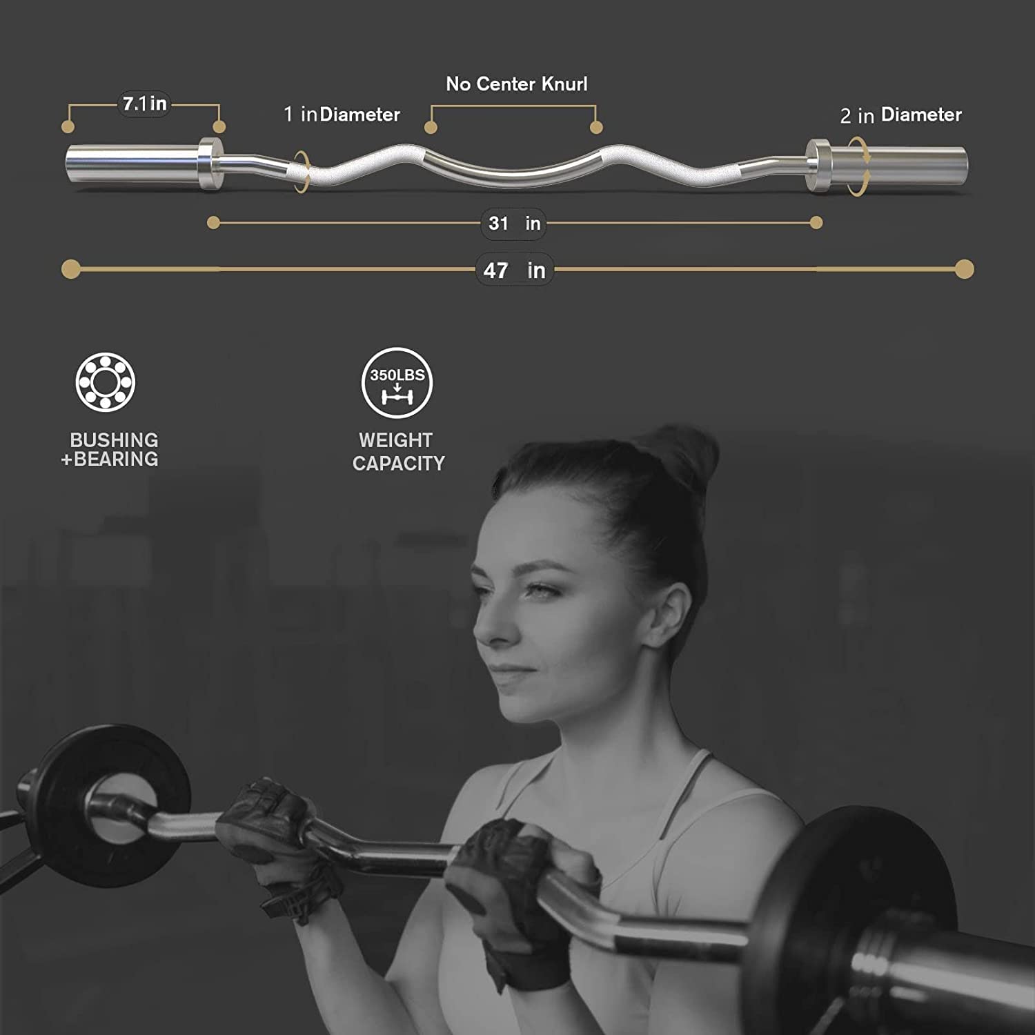 Olypic EZ Curl Barbell Bar, 47″ Curl Bar for Weight Lifting, Hoe Gy