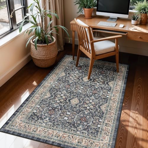 Washable Kitchen Area Rug 3x4: Indoor Non-Slip Soft Entryway Bathroom Runners Stain Resistan Carpet for Laundry Bedroom Dining Room Home Decor for Small Living Room Nursery Room(3x4,Black Navy)