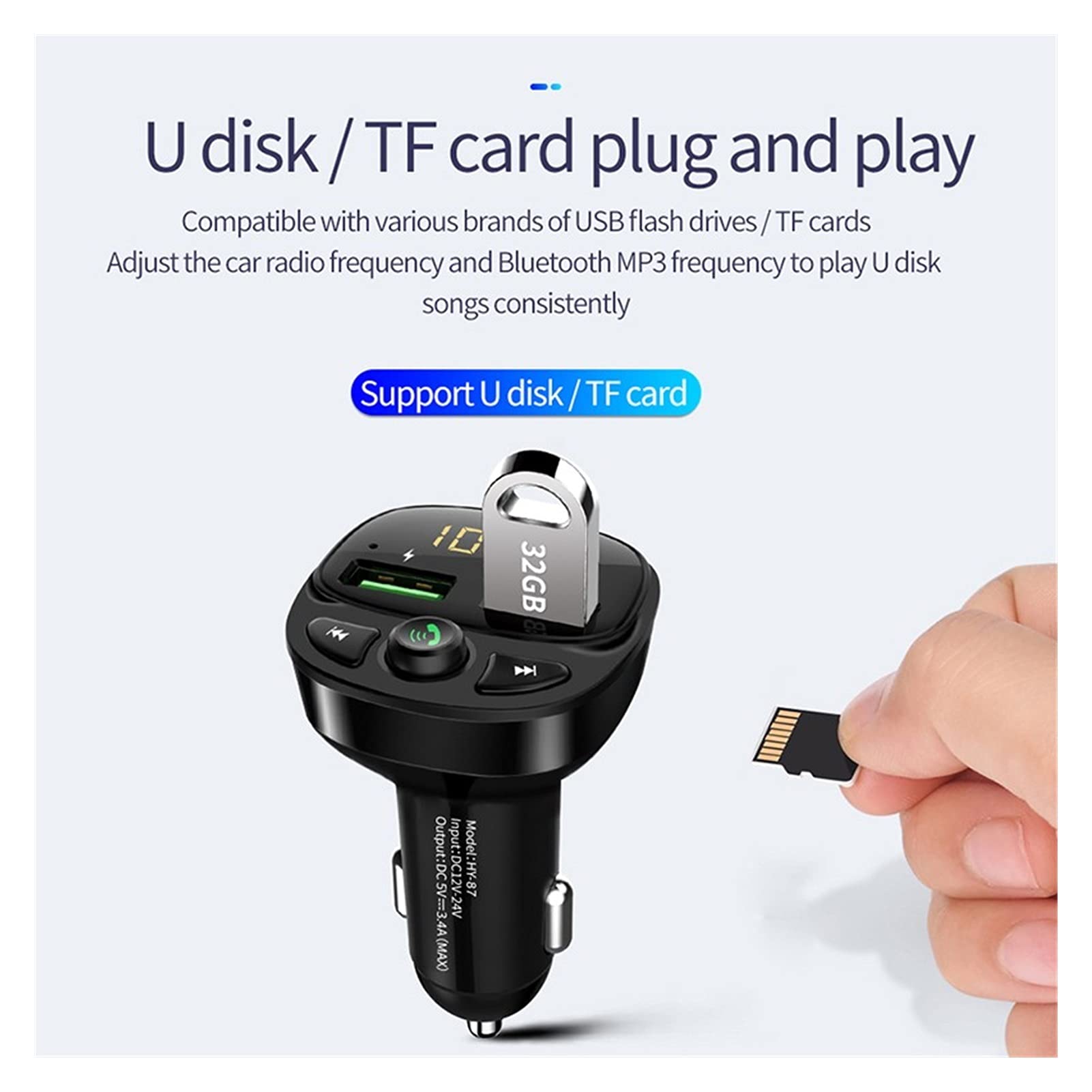 Adattatore Audio Bluetooth. USB Caricabatteria da Auto for Telefono Bluetooth Wireless FM. Trasmettitore MP3. Player Dual. USB Caricabatterie TF. Kit for Auto for la Musica