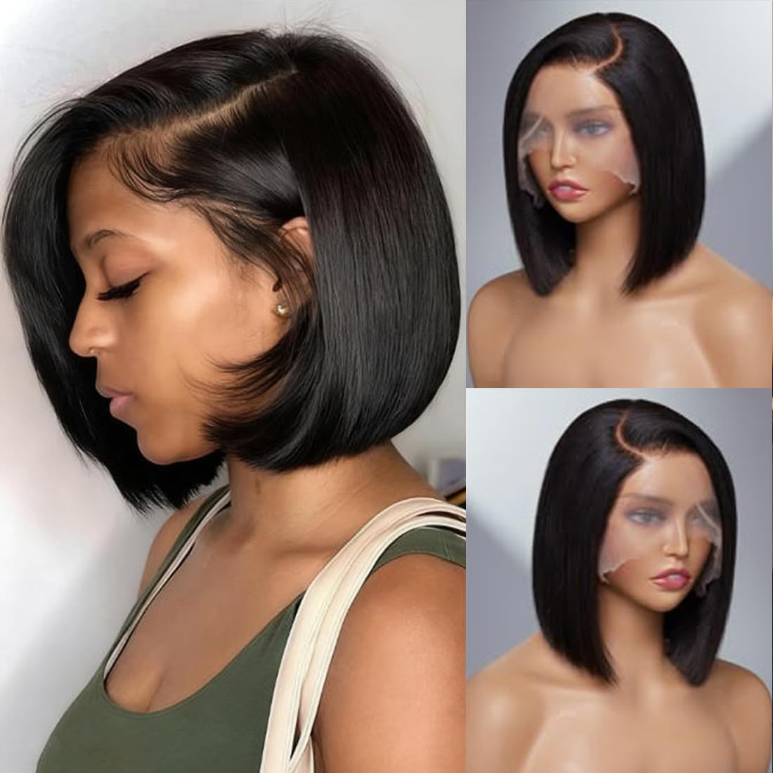 Bob Wig Human Hair 13x6 Hd Lace Front Wigs For Women Glueless 10 Inch Black black bob straight 13×6 lace frontal 10 Inch-180%