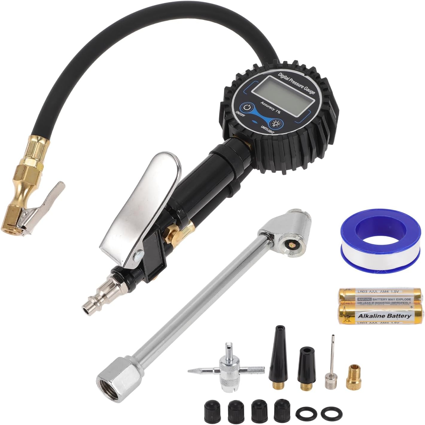 Digital Tire Pressure Gauge with Inflator 250PSI Air Compressor Attachment Inflation Gun with Extended Hose for Car