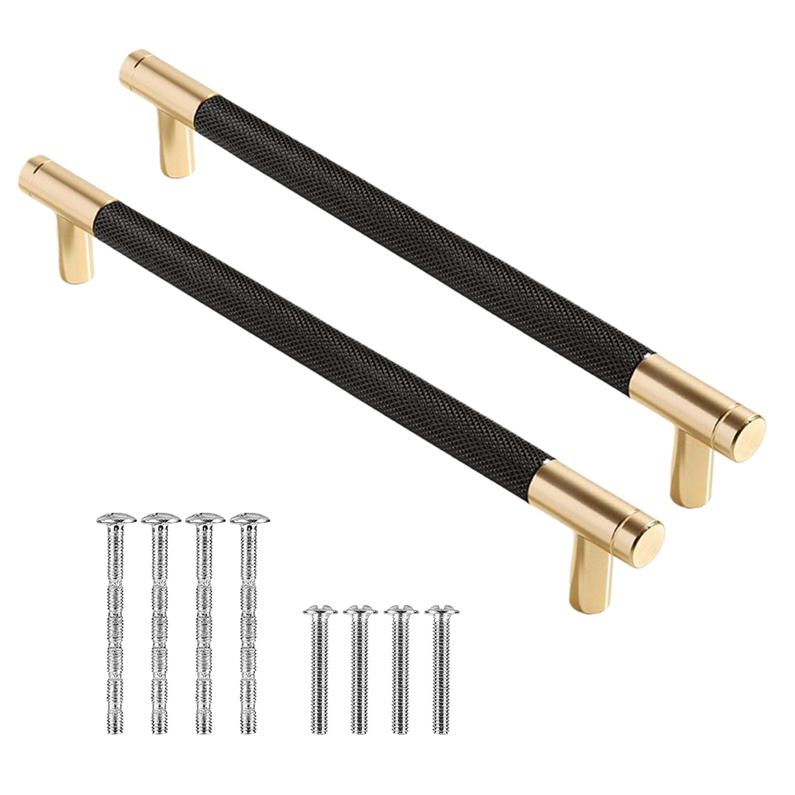 GIONAR 2pcs Black and Gold Cabinet Handle, 160mm Hole Spacing Wardrobe Handles, Aluminum Alloy Material Kitchen Handles, Knurled Anti-Slip Pattern, for Cabinets, Drawers, Wardrobes(Black+Gold)
