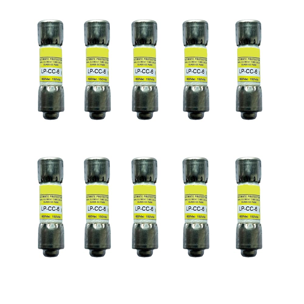 10-Pack New LP-CC-6 LP-CC-6A LP-CC 6A 600Vac Time Delay Fuse,LP-CC-6 Class CC Cartridge Fuses 6A 600V-AC D666186